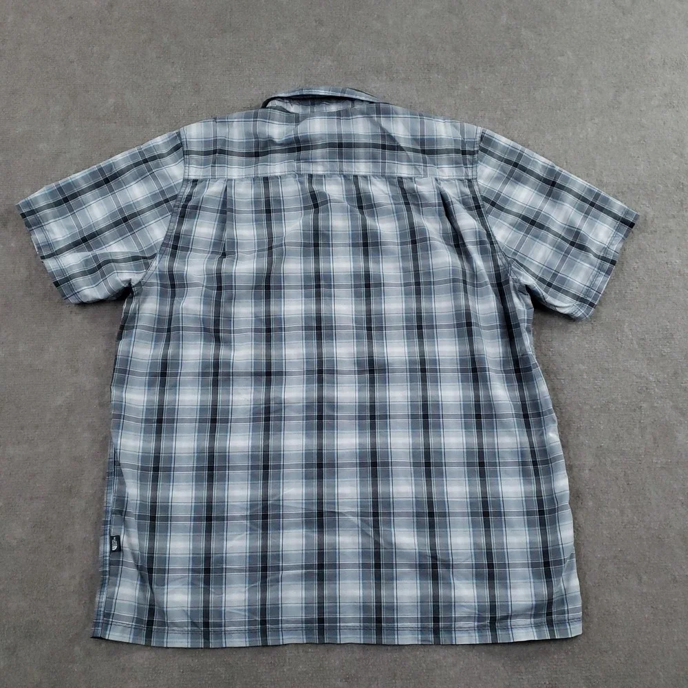 The North Face Shirt Mens Large Gray Blue Plaid Short Sleeve Button Front Hiking